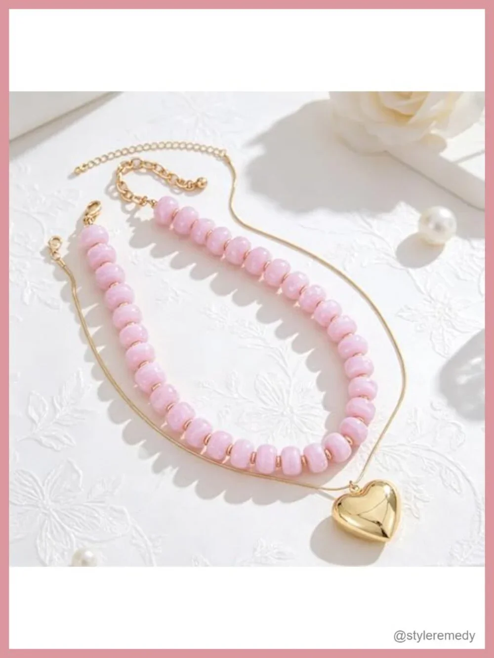 Chunky Heart Pendant Necklace with Acrylic Beaded Chain